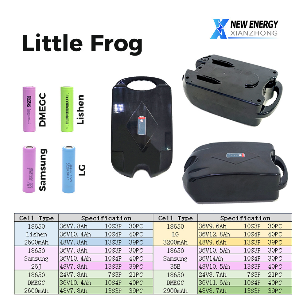 48v 36v 24v electric bike little frog box bicycle ebike style battery case packs 24v 10ah 48v 36v