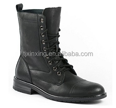 Black Mens genuine leather Lace Up Ankle Boots