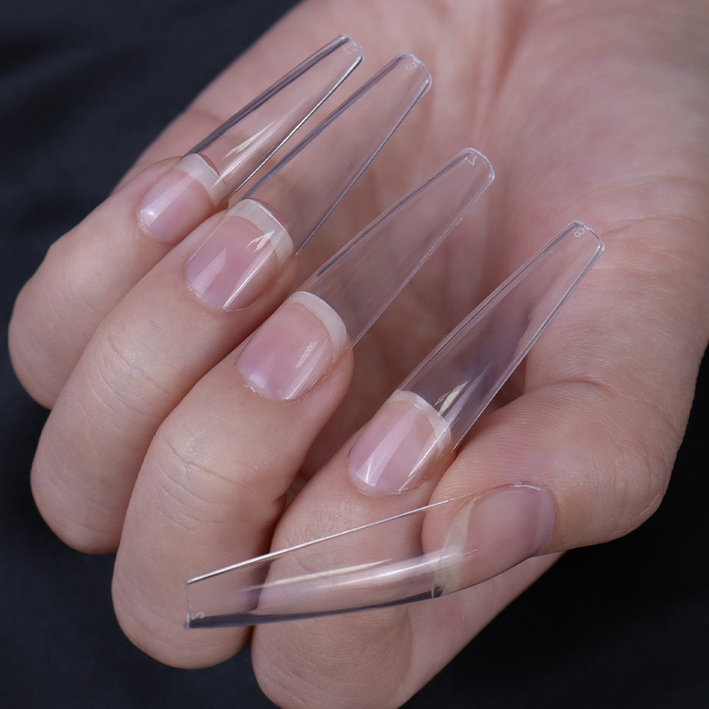 Factory Direct Long Fake Full Cover Artificial Nails Ballet Salons Clear Acrylic Nails Coffin Shaped Ballerina Nail Tips