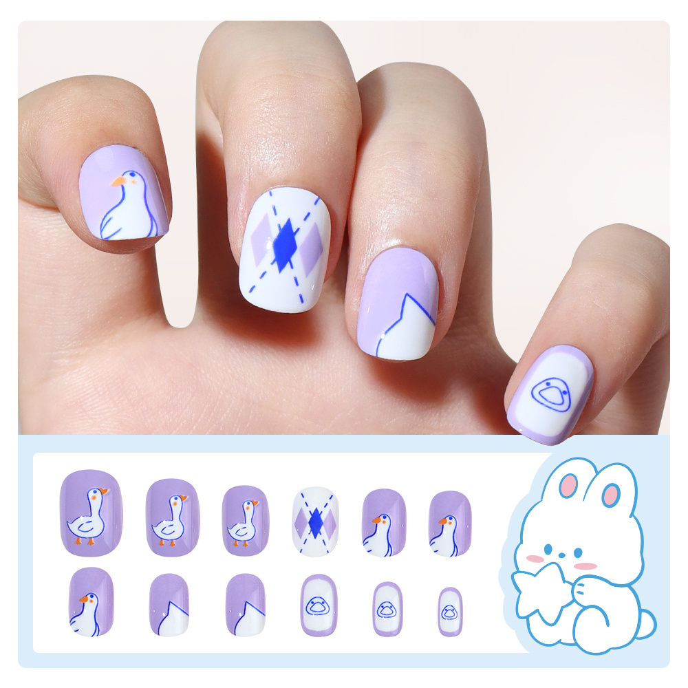 Children Press on Nails 24 Pcs Fake Nail Tips for Kids Acrylic Nails Pre-glue Full Cover Short False Cute Fingernails