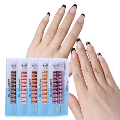 Wholesale new arrivals custom logo french tip 300pcs Gel X short Almond full cover white french tip press on nails