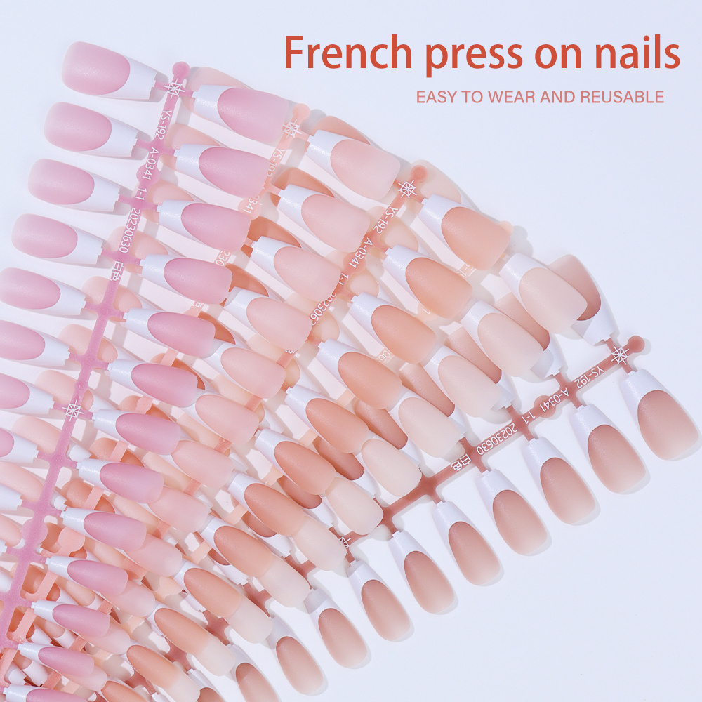 Wholesale new arrivals custom logo french tip 300pcs Gel X short Almond full cover white french tip press on nails