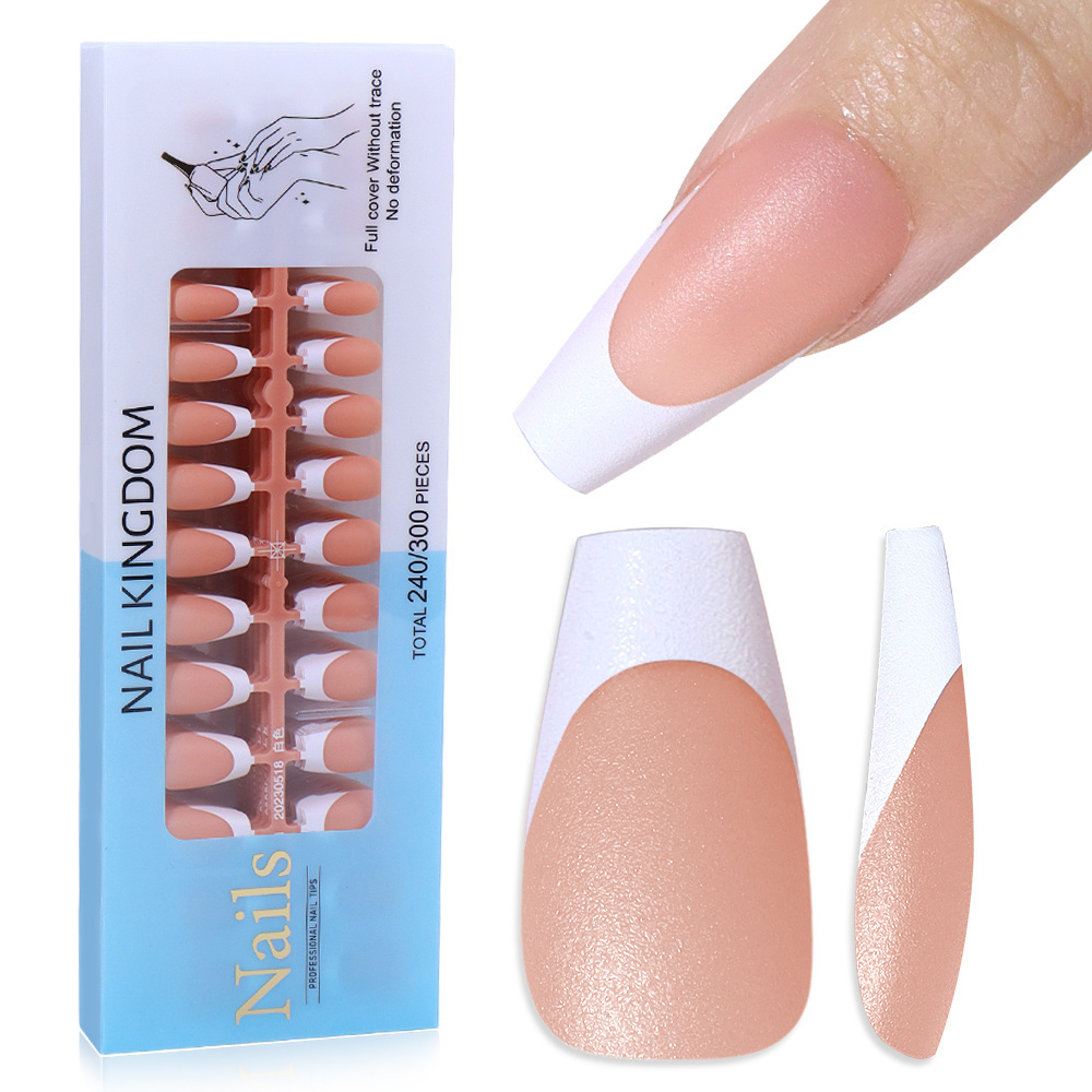 Wholesale new arrivals custom logo french tip 300pcs Gel X short Almond full cover white french tip press on nails