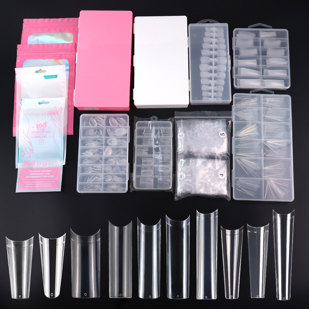 Wholesale Long Square Nail Tips Clear Nature Color Nail Supplies, 500Pcs/Box Acrylic French Half Cover Artificial Nail Tips