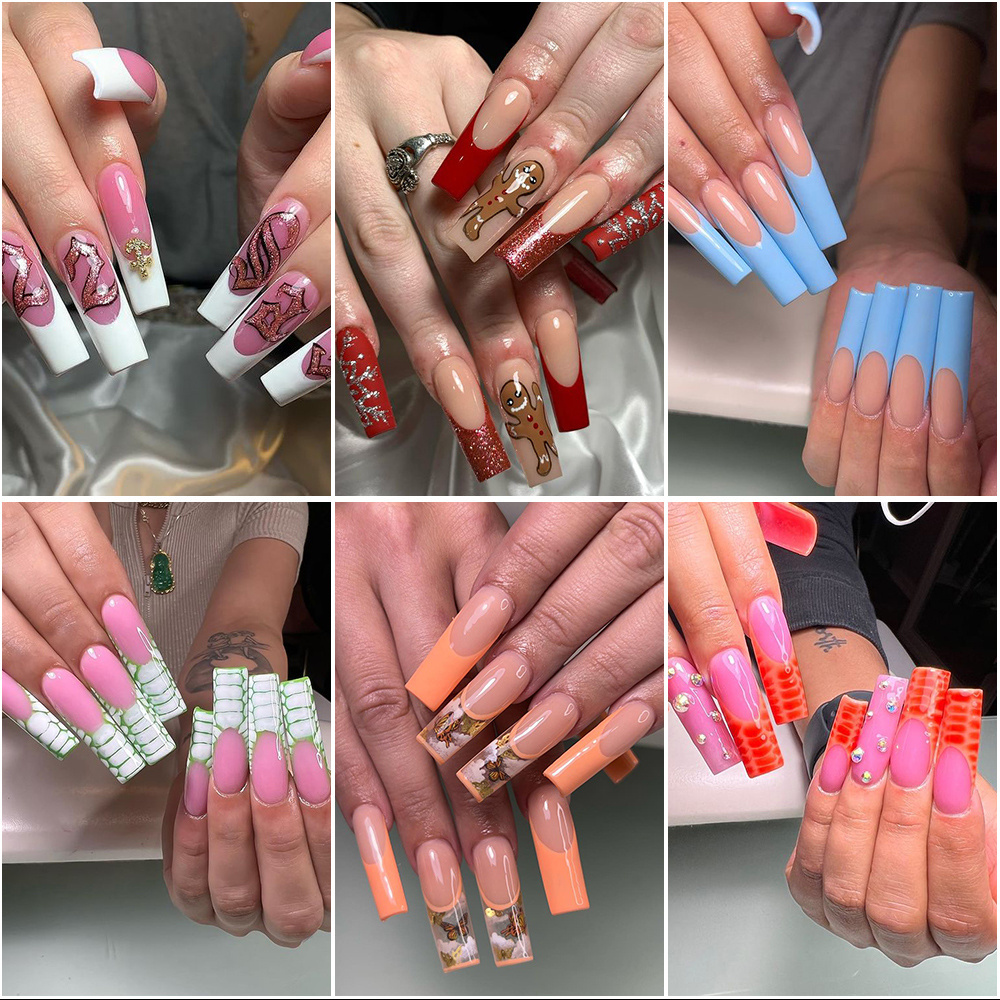 Wholesale Long Square Nail Tips Clear Nature Color Nail Supplies, 500Pcs/Box Acrylic French Half Cover Artificial Nail Tips