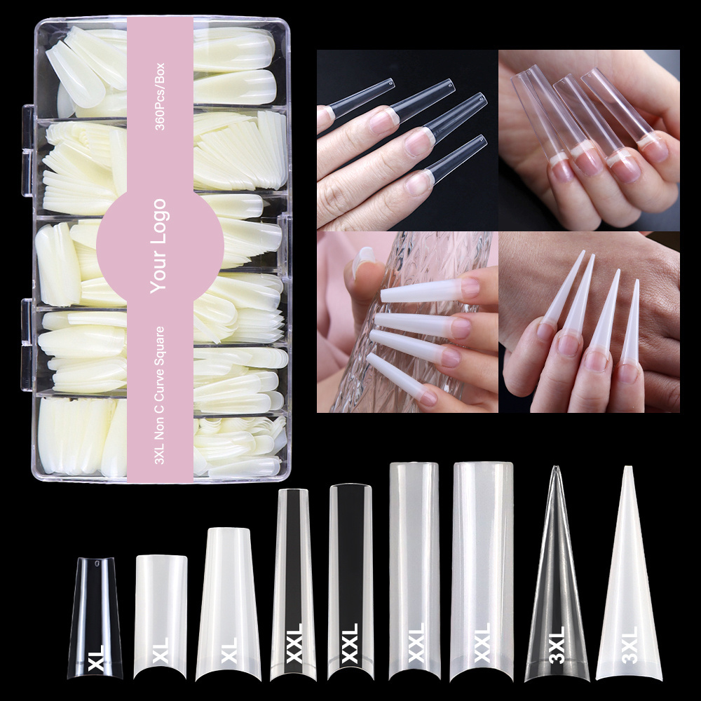 Wholesale Long Square Nail Tips Clear Nature Color Nail Supplies, 500Pcs/Box Acrylic French Half Cover Artificial Nail Tips