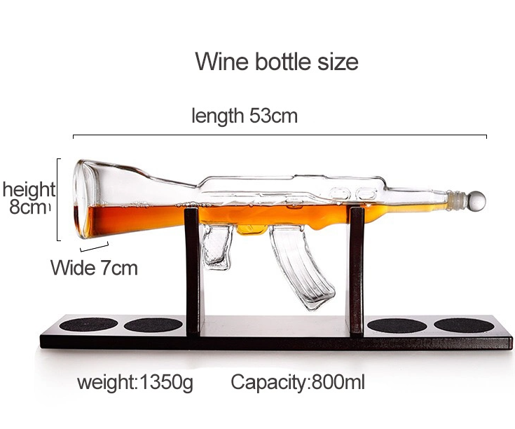 Handmade Blown Glass 800ml Ak 47 Gun Shape Wine Whiskey Decanter Bottle Set with Cups