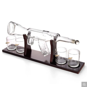 Handmade Blown Glass 800ml Ak 47 Gun Shape Wine Whiskey Decanter Bottle Set with Cups