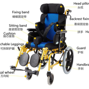 The Newest Direct Panacea Cerebral Palsy Wheelchair Child with Steel Frame Soft Seat and Solid Tire