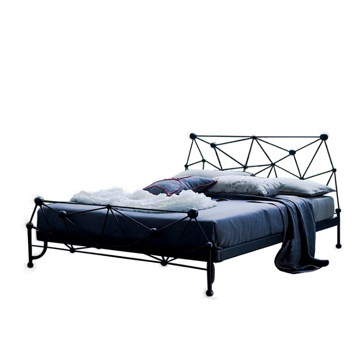 Antique Style Black Gold Color Bedroom Furniture Wrought Iron Metal Canopy Bed Frame