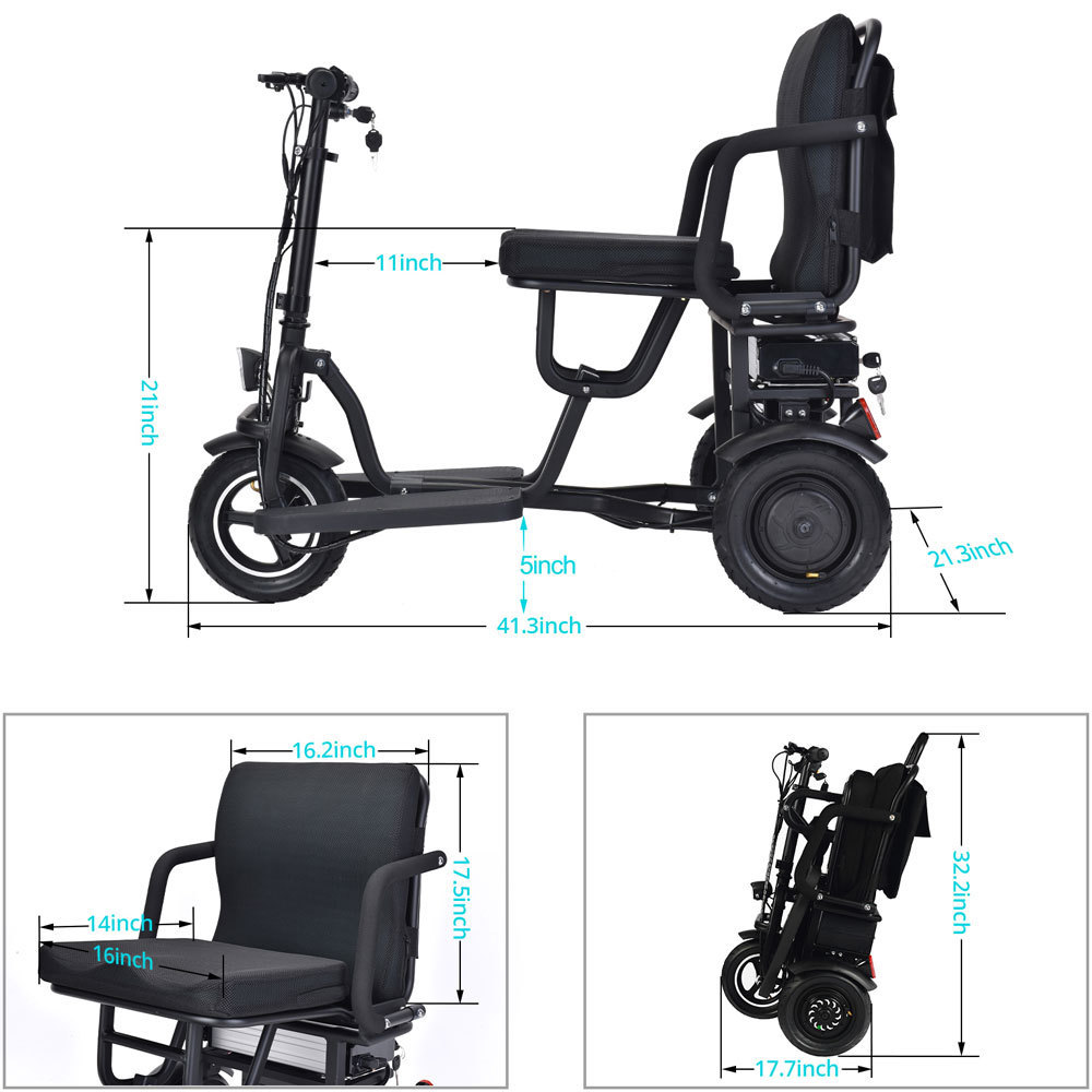 3 Wheel Foldable Mobility Scooter Adult Kick Moped E Scooter Handicapped Scooters Electric Tricycles For Sale