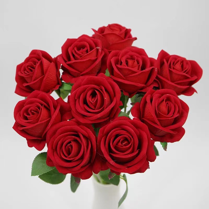 Decorative Objects Single Velvet red roses artificial Lilac flowers bulk for boda Wedding Floral arrangement party decor