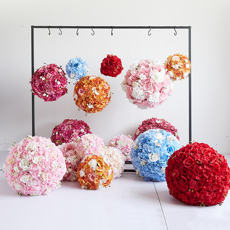 New Arrival Colorful Artificial Silk Rose Kissing Hanging Flower Centerpieces Balls For Wedding