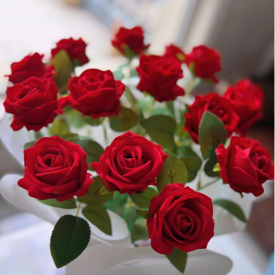 Decorative Objects Single Velvet red roses artificial Lilac flowers bulk for boda Wedding Floral arrangement party decor