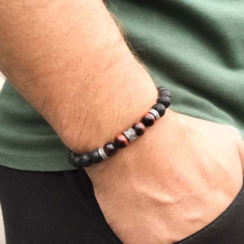 Top Sale Black Lava & Red Tiger Eyes Yoga Bracelet Gift for Men's Mala Bracelet Wholesale