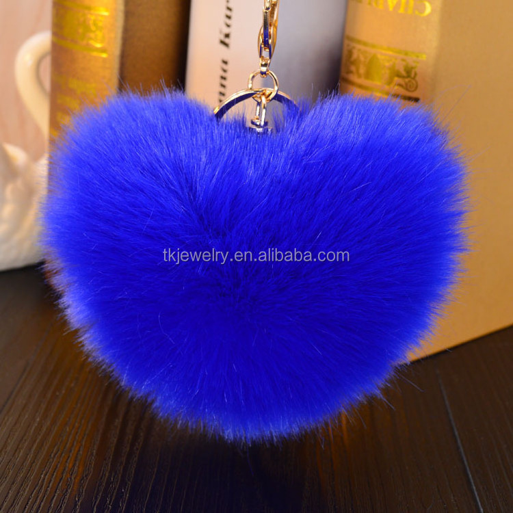 Hot Sale Environmentally Friendly Heart Shape fur ball key chain Pom Pom Key chans for Gift