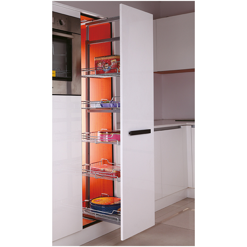 Pull out Single Door Pantry Cabinet Adjustable Height Dispensa Swing Shelves Glass Basket Tall Pull-Out Pantry Unit