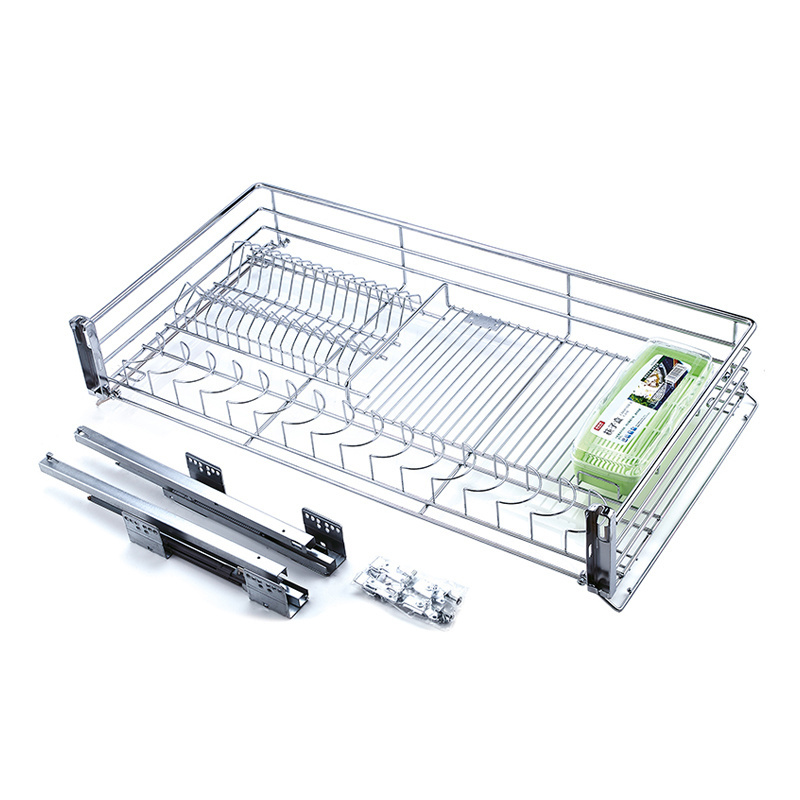 TKK High Quality Stainless Steel Drawers Pull Out Basket Kitchen Storage Basket Built-in Sliding Dish Rack Basket