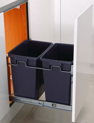 TKK Modern 30 Liter Plastic Build in Trash Can Waste Bin Soft Close Sliding For Kitchen Cabinet