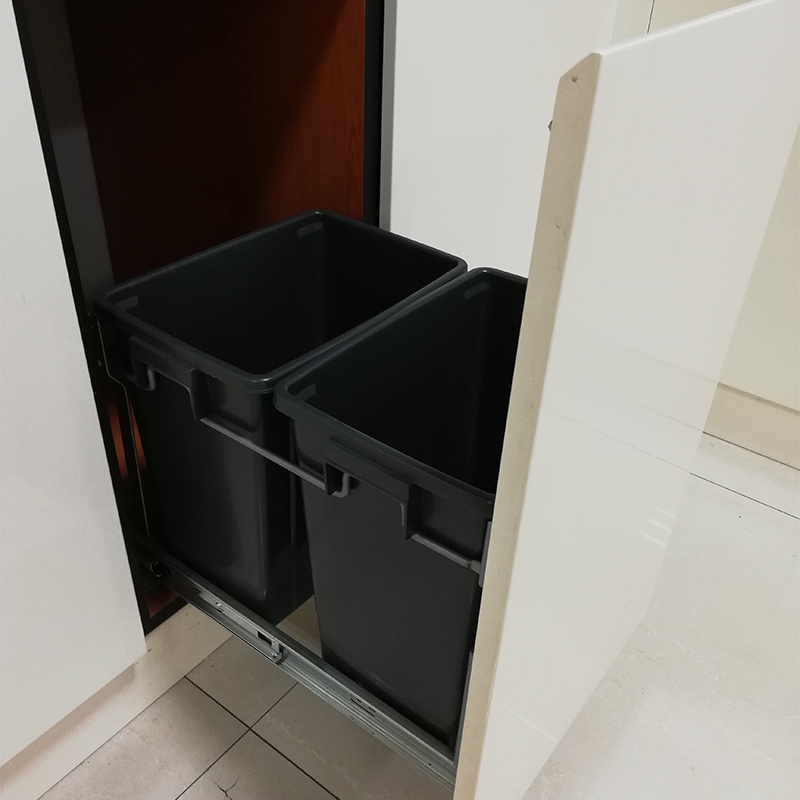 TKK Hot Sale Built-in Pull Out Trash Can Waste Bin For Kitchen Cabinet 400 mm Sliding Rubbish Can