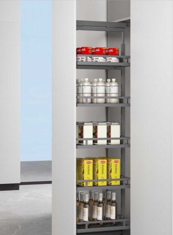 Pull out Single Door Pantry Cabinet Adjustable Height Dispensa Swing Shelves Glass Basket Tall Pull-Out Pantry Unit