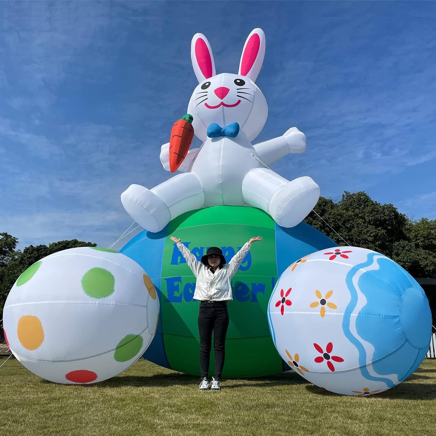 Advertising Giant 20ft Inflatable Rabbit With Blower Inflatable Cartoon Bunny Model Outdoor Decorations For Easter Holiday