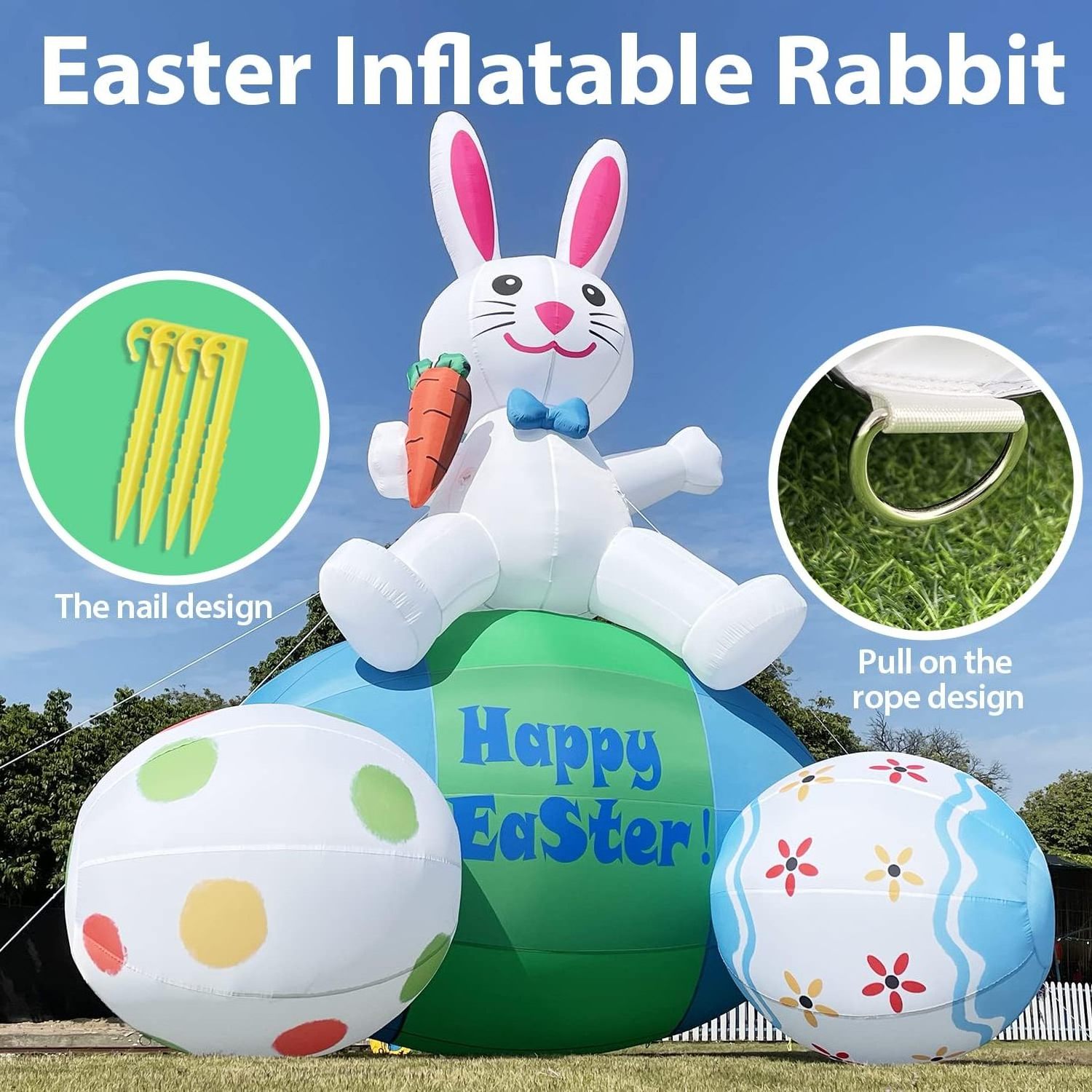 Advertising Giant 20ft Inflatable Rabbit With Blower Inflatable Cartoon Bunny Model Outdoor Decorations For Easter Holiday