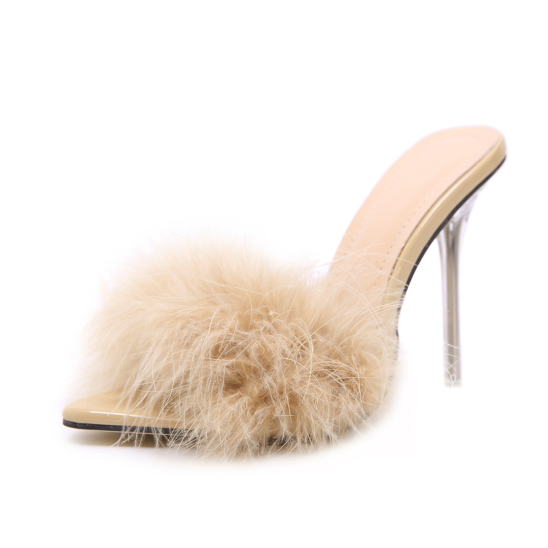 Hot selling custom high heels slippers pointed toe women down stiletto feather sandals