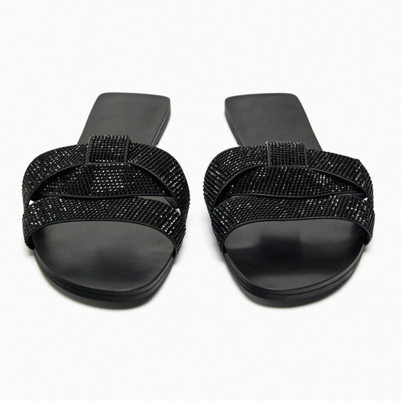 Summer new women's shoes black shiny cross strap sandals flat  ladies slide slippers