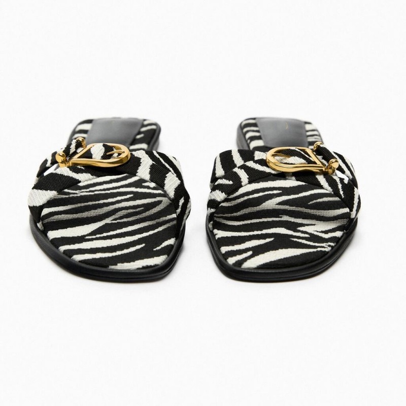 Elegant ladies summer shoes zebra animal print outsole non-slip cross strap sandals slide slippers for women