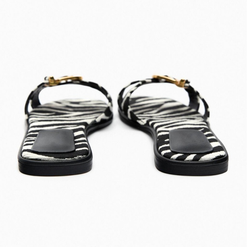 Elegant ladies summer shoes zebra animal print outsole non-slip cross strap sandals slide slippers for women