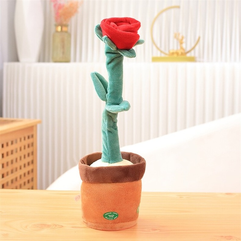 Led Singing Dancing Music Rabbit Cow Rose Plush Toy Talking Twisting Repeating Cactus Rose Plush Doll Lighting Dancing Flower