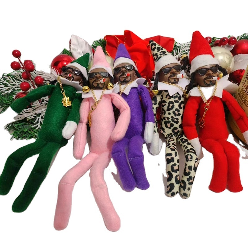 Christmas High Quality snoop dog Elf Doll 10in/25.4cm Black Handmade Hip Hop snoop dogg elf Doll Gnomes Plush Toy for Decoration