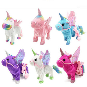 Wholesale Electric Walking Unicorn Plush Talking Toy Creative Design Animal Colorful Stuffed Walking Unicorn Plush Toys for Kid