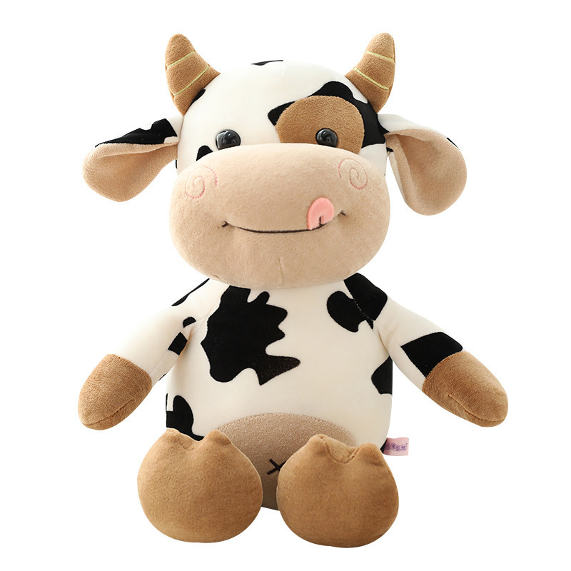 Hot Selling Stuff Sleeping Animal Doll Plush Animal Simulation Bull Toys Lifelike Brown White Toy Cow Plush Toys for Baby Kids