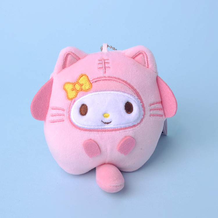 10cm Pink KT CAT Plush Toys My Melody Kuromi Cinnamoroll Plush Dolls Pacha Dog Stuffed Keychain Claw Machine Kuromi Stuffed Toys