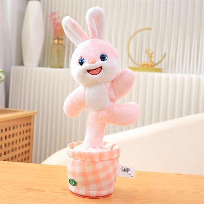 Led Singing Dancing Music Rabbit Cow Rose Plush Toy Talking Twisting Repeating Cactus Rose Plush Doll Lighting Dancing Flower