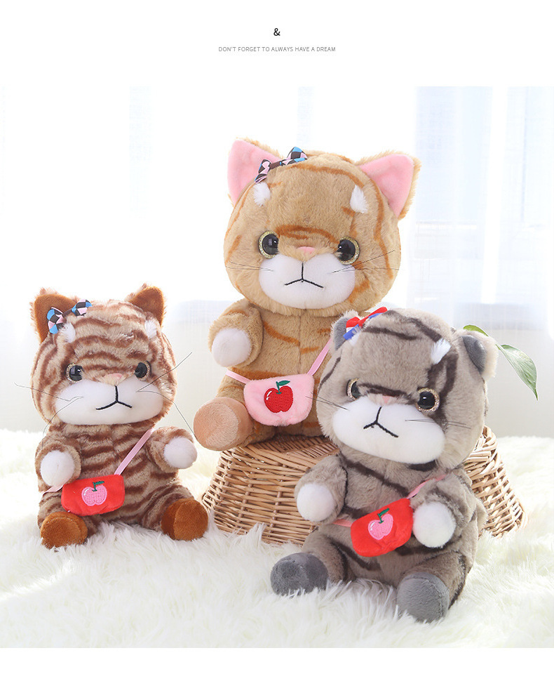 Simulation Animal Cat Plush Toy Lifelike Kitten Stuffed Doll Stuffed Animal Toys Kitty Dolls with Scarf Satchel for Kids Babies