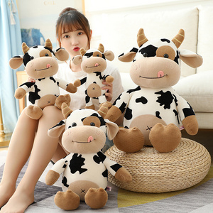 Hot Selling Stuff Sleeping Animal Doll Plush Animal Simulation Bull Toys Lifelike Brown White Toy Cow Plush Toys for Baby Kids