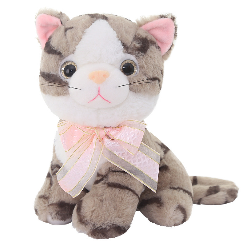 Simulation Animal Cat Plush Toy Lifelike Kitten Stuffed Doll Stuffed Animal Toys Kitty Dolls with Scarf Satchel for Kids Babies