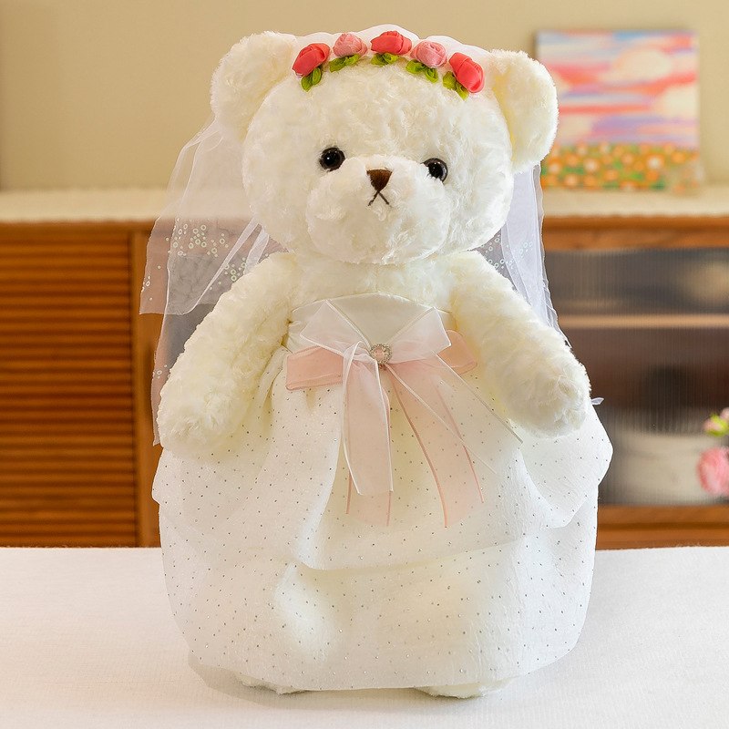 Custom Couple Wedding Dress Teddy Bear girl bed to accompany to sleep doll Meng home decoration manufacturers wholesale