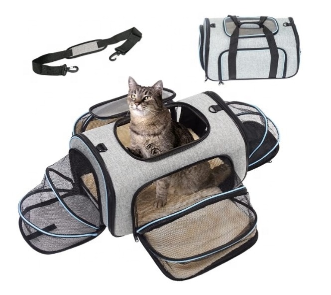 4 Sides Expandable Pet Travel Carrier Bag For Dogs Cats collapsible Breathable large capacity pet bag with Removable Fleece Pad