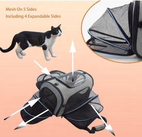 4 Sides Expandable Pet Travel Carrier Bag For Dogs Cats collapsible Breathable large capacity pet bag with Removable Fleece Pad