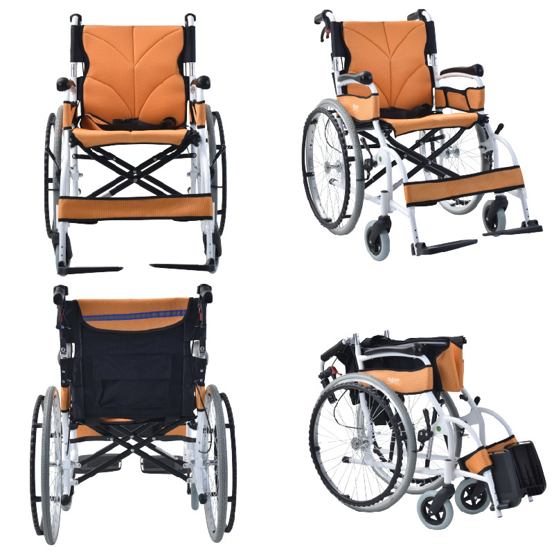 Customized Reclining Aluminium Wheelchair With Plain Mesh Oxford Seat Cushion Manual Tires Wheels For Elderly