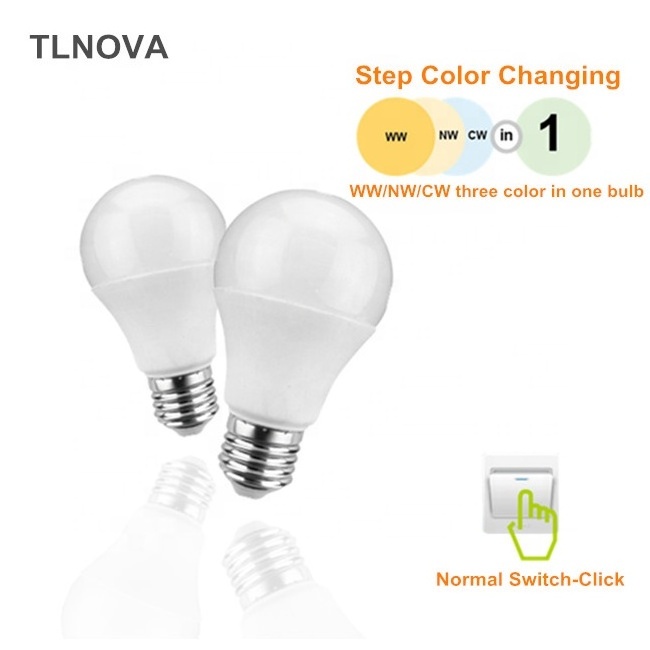 2021 Hot 3 in 1 Step Color Change Smart LED Bulb 8W 10W 12W 3 in 1 LED Lamp CRI90 95 98 three color in one light CE Rohs FCC