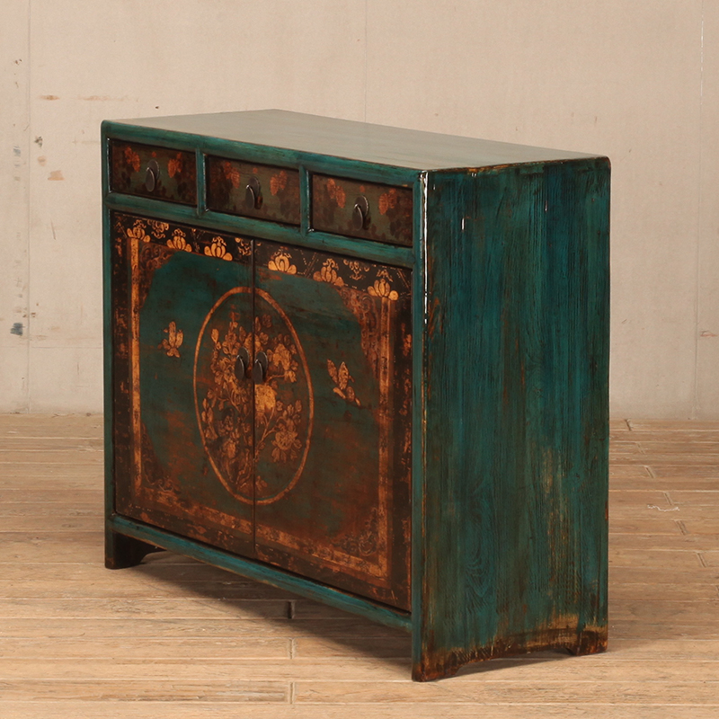 Asian Antique Reproduction Wooden Hand Painted Shoe Cabinet