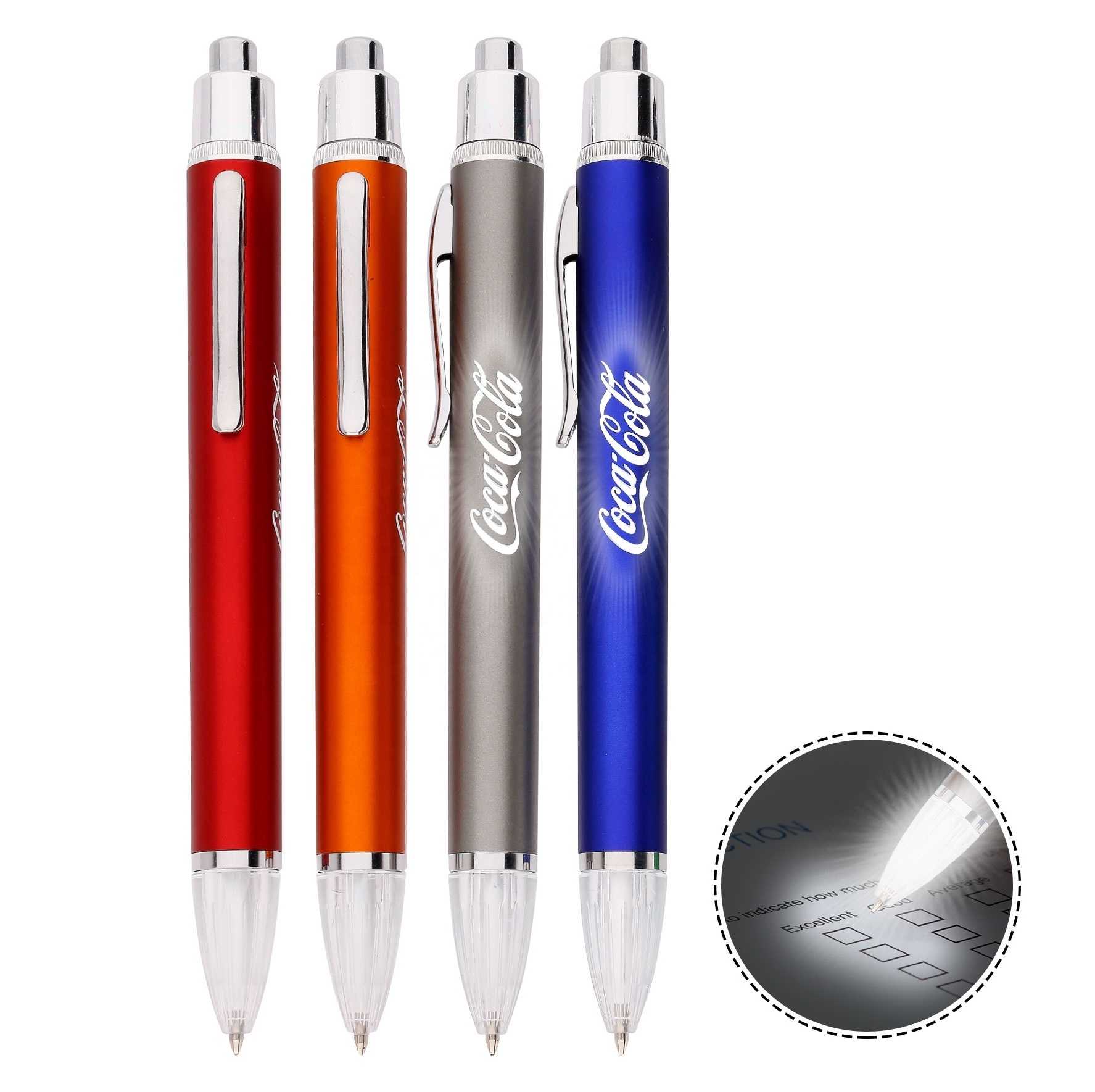 logo printing wholesale Lighted Tip Pen Flashlight Writing Ballpoint Pens LED Penlight Light Up Pen for office OEM