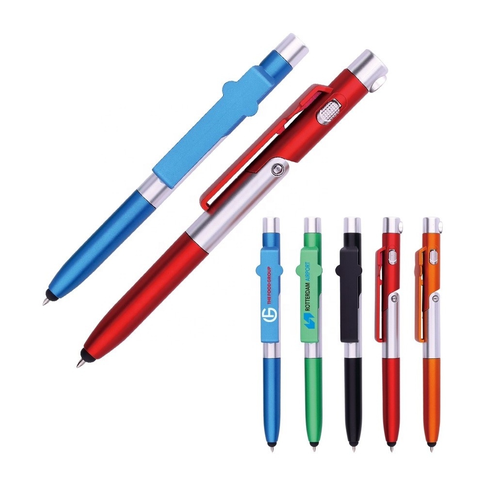 Best Gift Custom Logo 5-in-1 Light Touch Phone Holder Pen Novelty Business Promotional Pen Hot Selling Plastic Pen