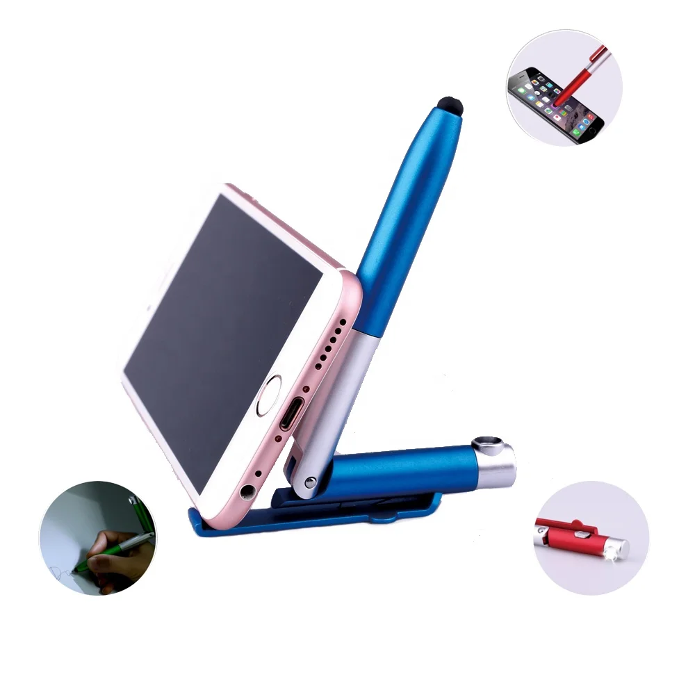 Best Gift Custom Logo 5-in-1 Light Touch Phone Holder Pen Novelty Business Promotional Pen Hot Selling Plastic Pen