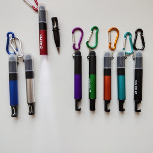 Customized promotional 4 in 1 stylus pen with bottle opener and LED light for gift bottle opener pen carabiner keychain pen